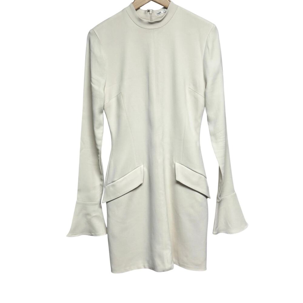 HOUSE OF CB Mahalia High Neck Long Sleeve Minidress Cream Size Medium Tall - Picture 10 of 16